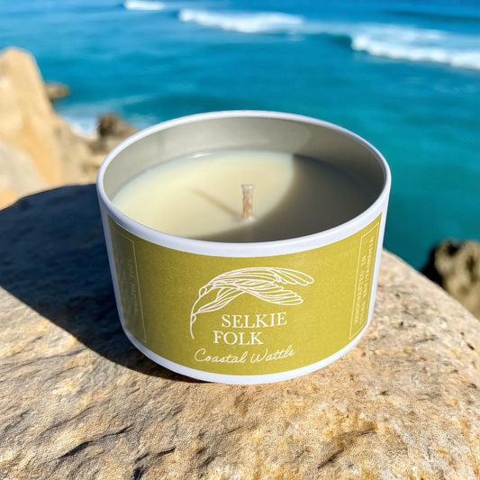 Coastal Wattle natural soy candle showing artisan craftsmanship and premium Australian-made fragrance