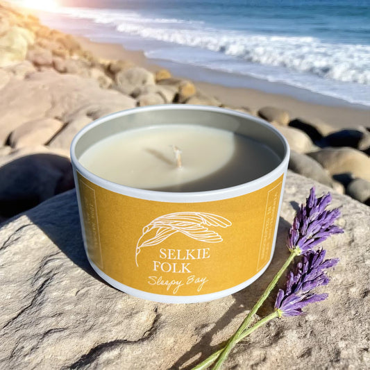 Natural soy wax Sleepy Bay candle displaying clean burn and artisanal craftsmanship from Tasmania