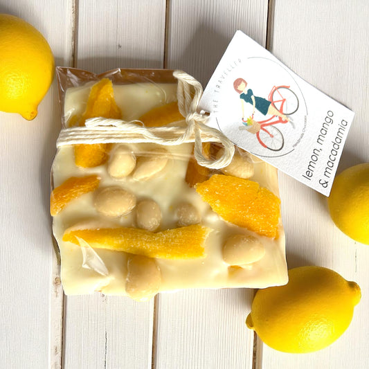 Lemon, Mango and Macadamia White Chocolate bar Tasmanian Handmade Confectionery