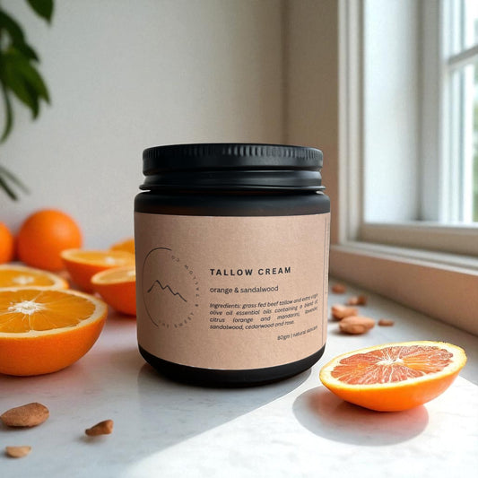 Tasmanian Tallow Cream Orange and Sandalwood jar natural skincare Bicheno Delivery
