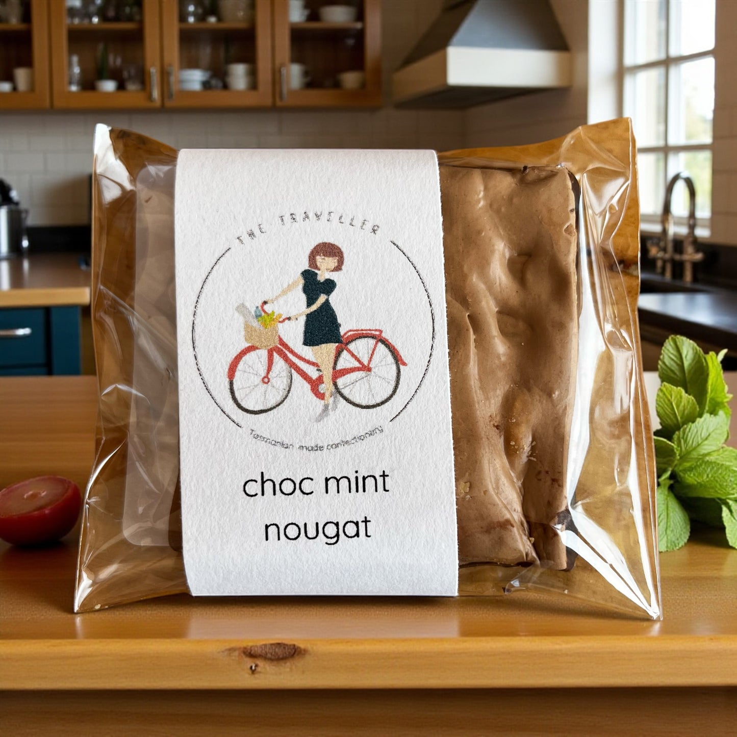 Tasmanian Choc Mint Nougat by The Traveller Handmade Confectionery in clear packaging