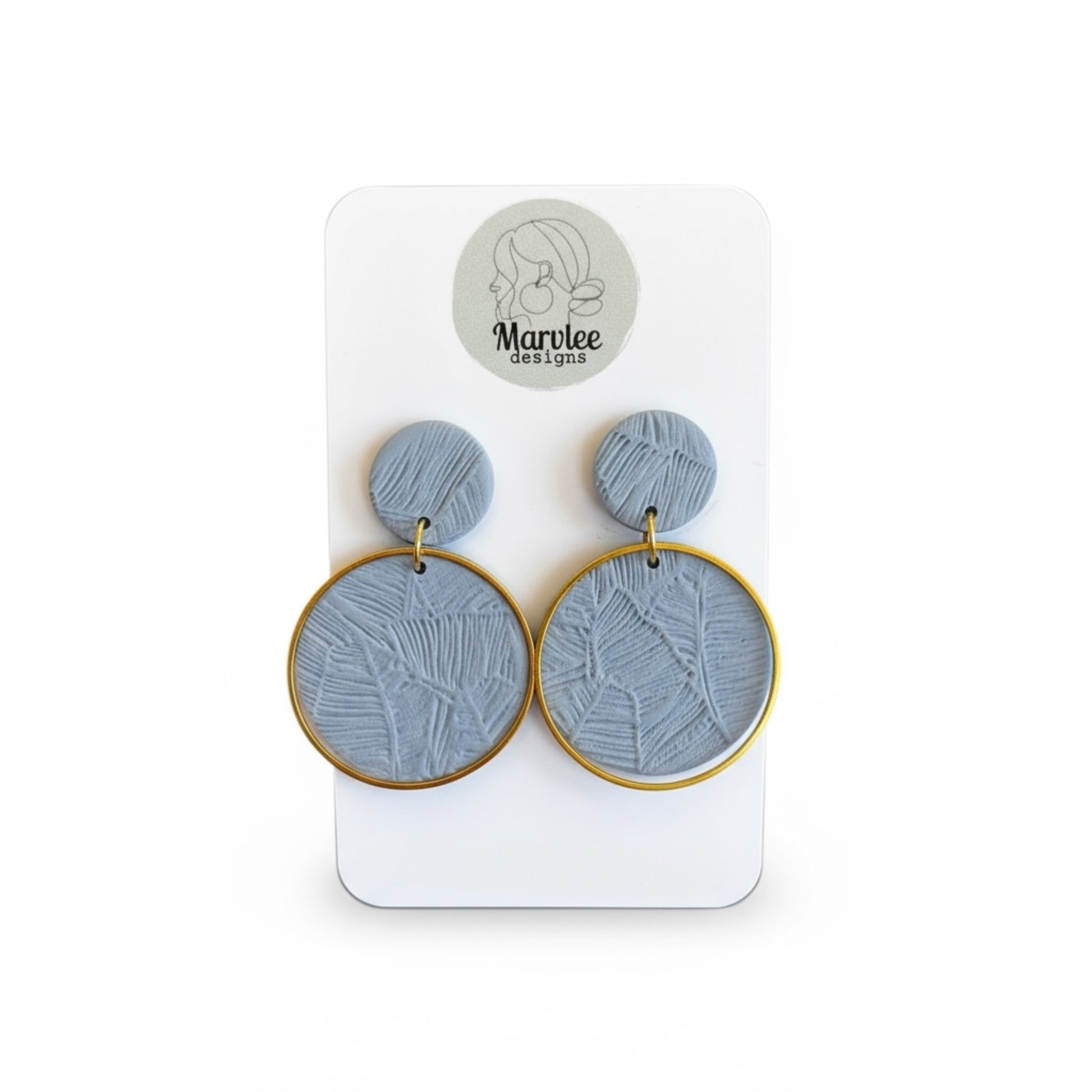 Andy medium dangle earrings two tier design with botanical leaf texture and gold hoop accent handmade polymer clay by MarvLee Designs