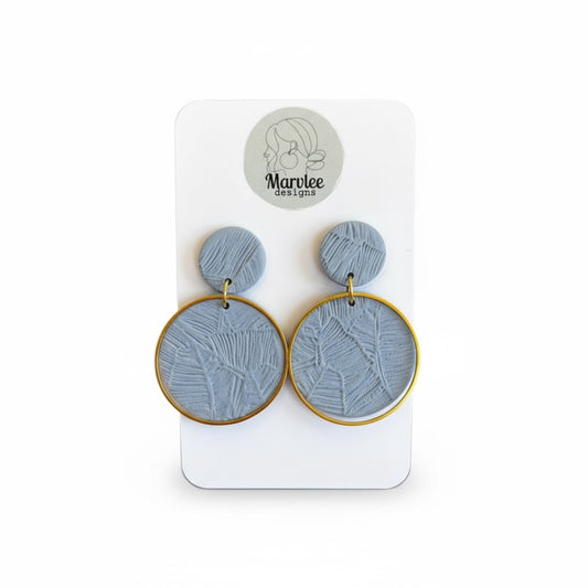 Andy medium dangle earrings two tier design with botanical leaf texture and gold hoop accent handmade polymer clay by MarvLee Designs