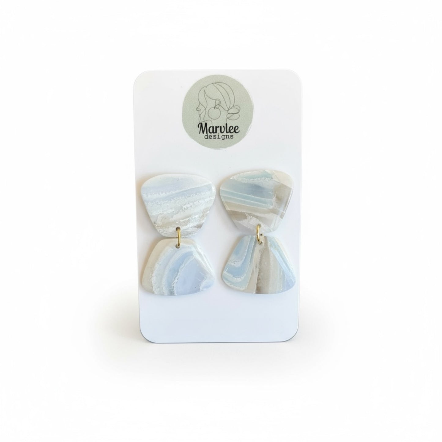 Coastal medium dangle earrings two tier design with real Tasmania East Coast shells handmade by MarvLee Designs