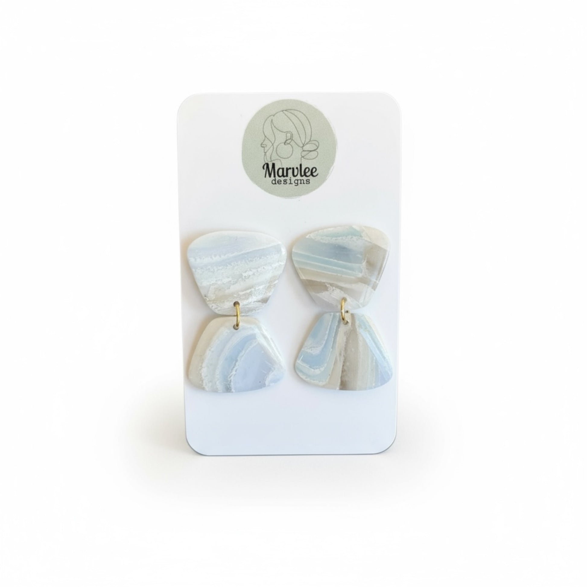 Coastal medium dangle earrings two tier design with real Tasmania East Coast shells handmade by MarvLee Designs