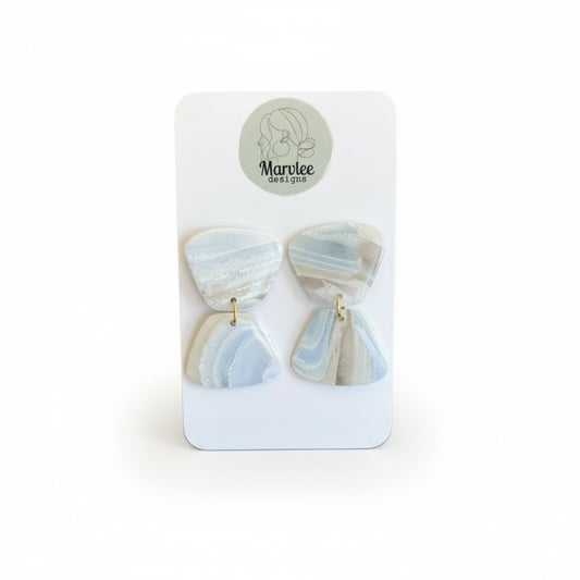 Coastal medium dangle earrings two tier design with real Tasmania East Coast shells handmade by MarvLee Designs