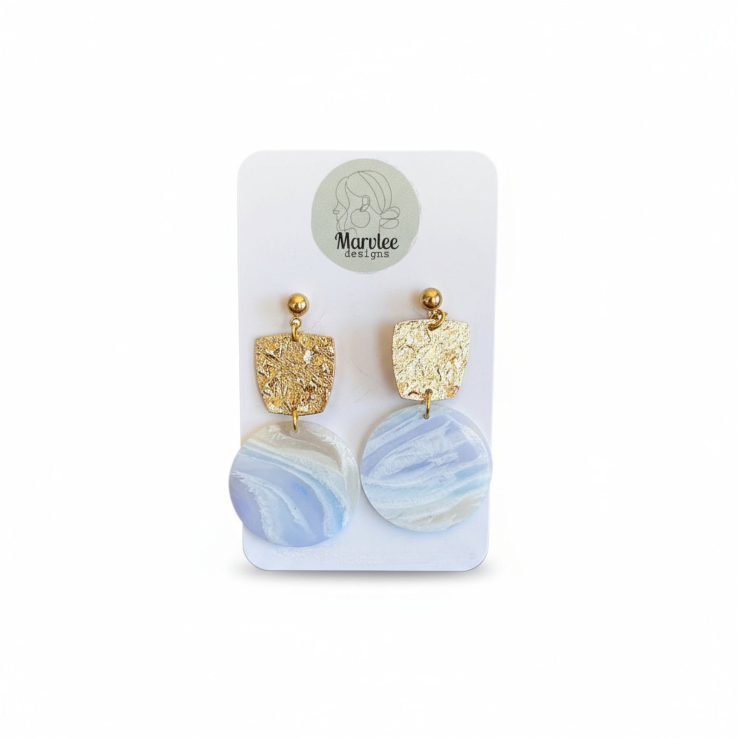 Reef large dangle earrings three tier design with gold texture and real Tasmania East Coast shells handmade polymer clay by MarvLee Designs