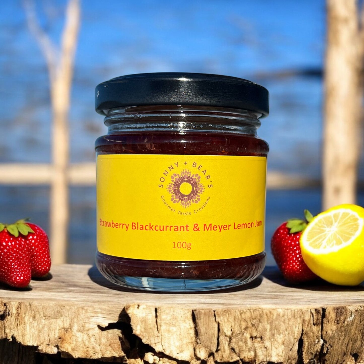 Strawberry Blackcurrant and Meyer Lemon Jam jar by Sonny & Bear - triple fruit gourmet Tasmanian jam