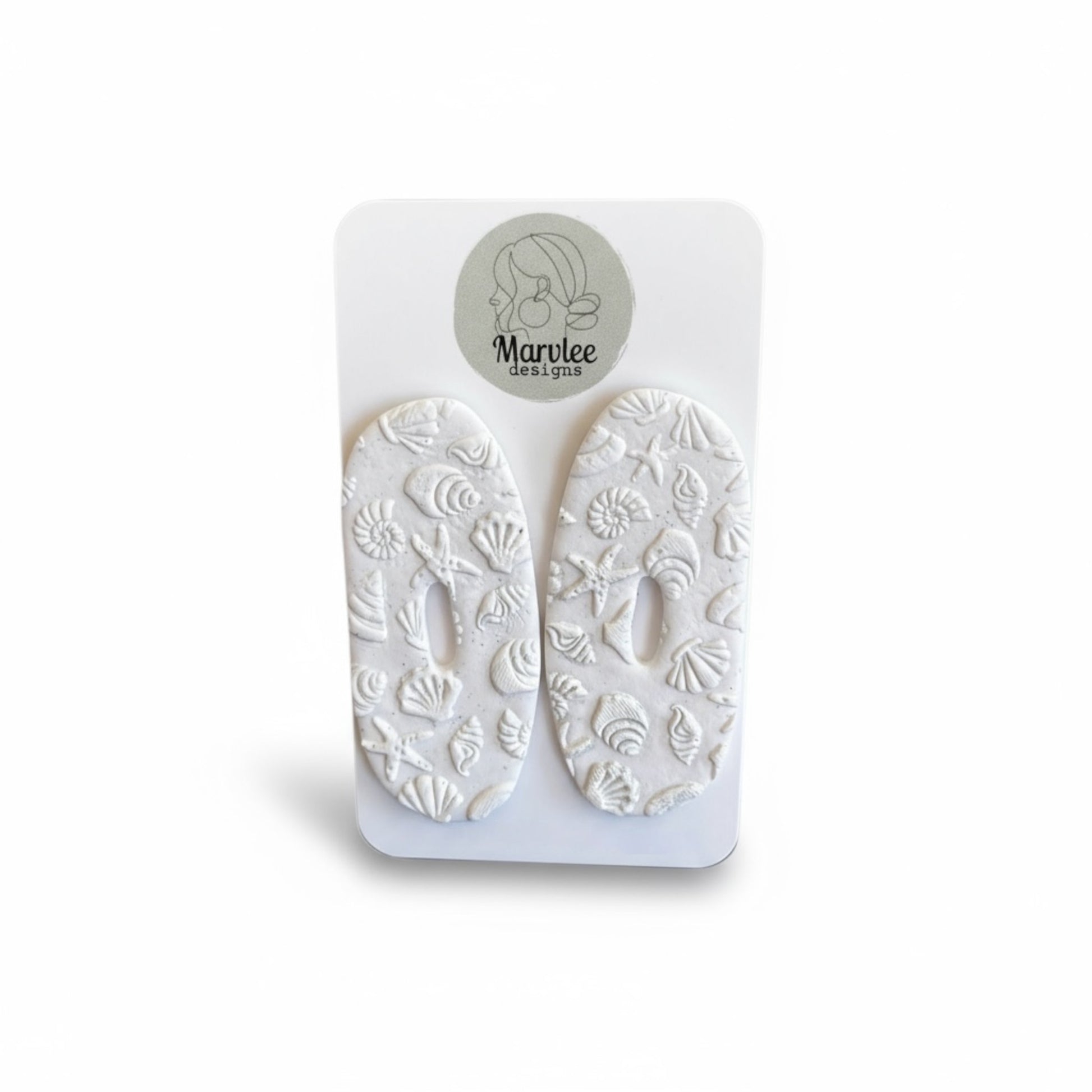 Moana large stud earrings with ocean shell texture handmade polymer clay by MarvLee Designs Tasmania