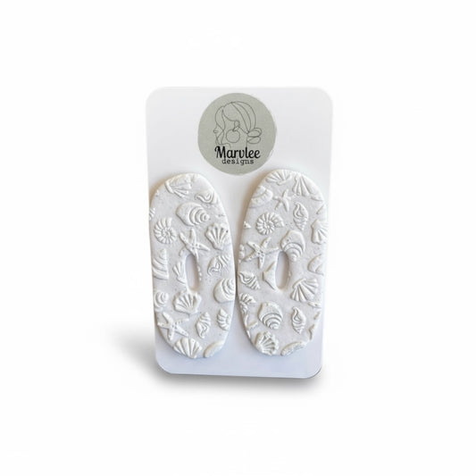 Moana large stud earrings with ocean shell texture handmade polymer clay by MarvLee Designs Tasmania