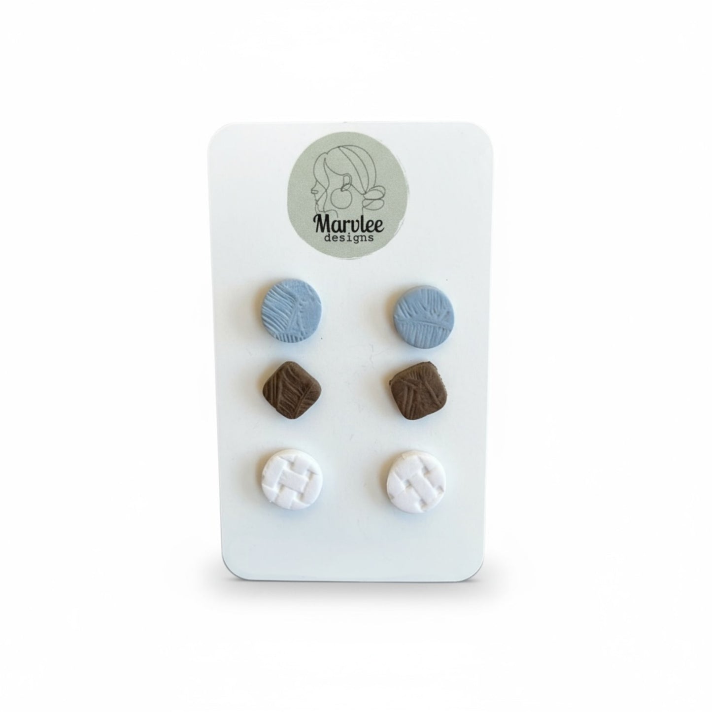 Handmade polymer clay stud earrings in assorted colors crafted in Tasmania