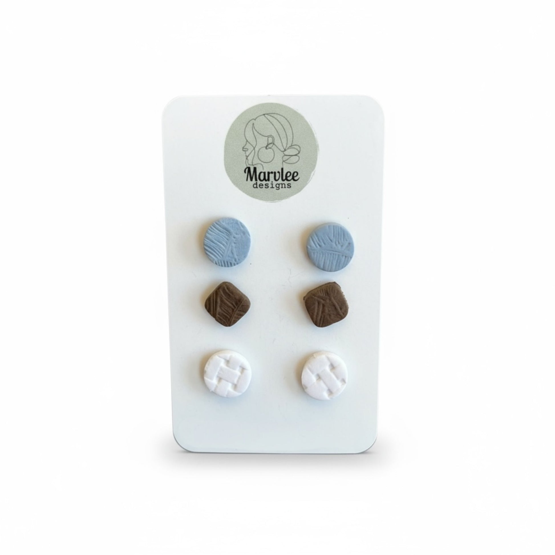 Handmade polymer clay stud earrings in assorted colors crafted in Tasmania