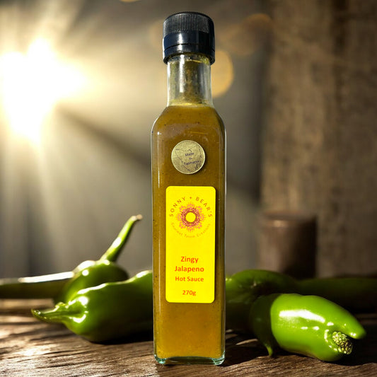 Zingy Jalapeno Hot Sauce bottle by Sonny & Bear - premium Tasmanian hot sauce with green label