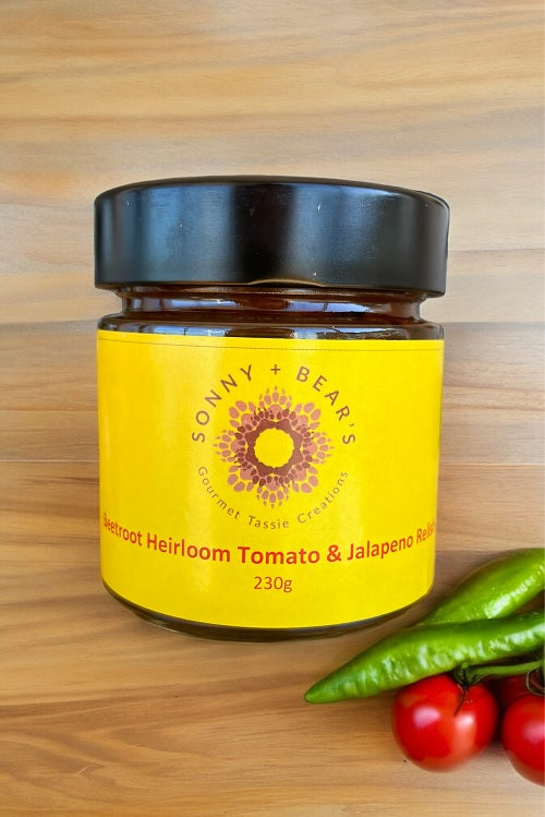 Tasmanian Beetroot, Heirloom Tomato & Jalapeno Relish - 230g | Sonny & Bear's