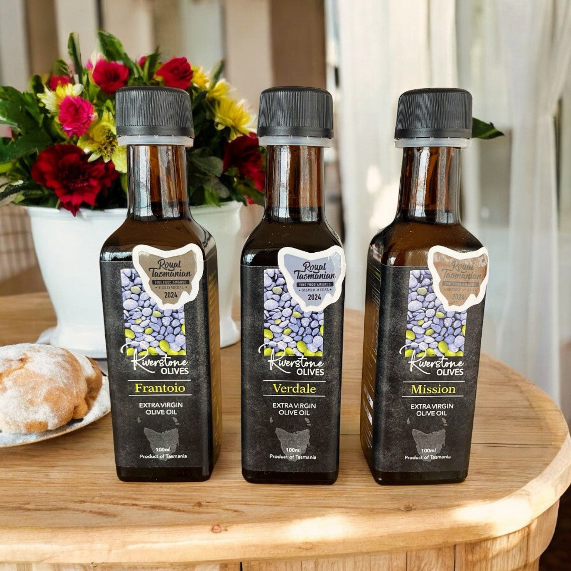 Extra Virgin Olive Oil by Riverstone Olives. Tasmanian Gourmet Gifts Award Winning  Frantoio, Mission, Verdale