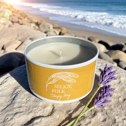 Natural soy wax Sleepy Bay candle displaying clean burn and artisanal craftsmanship from Tasmania