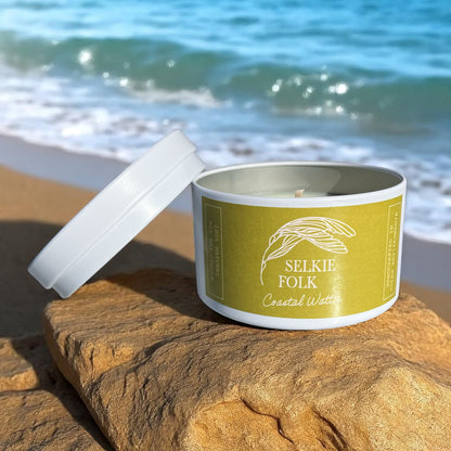 Natural soy wax Coastal Wattle candle displaying clean burn and Tasmanian floral scent profile