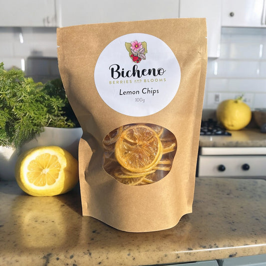 Tangy Bliss: 100g Dehydrated Lemon Chips by Bicheno Berries and Blooms