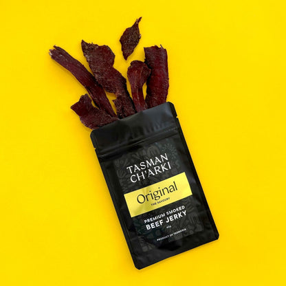 Tasmanian beef jerky pieces showing texture and quality of original smoked flavour