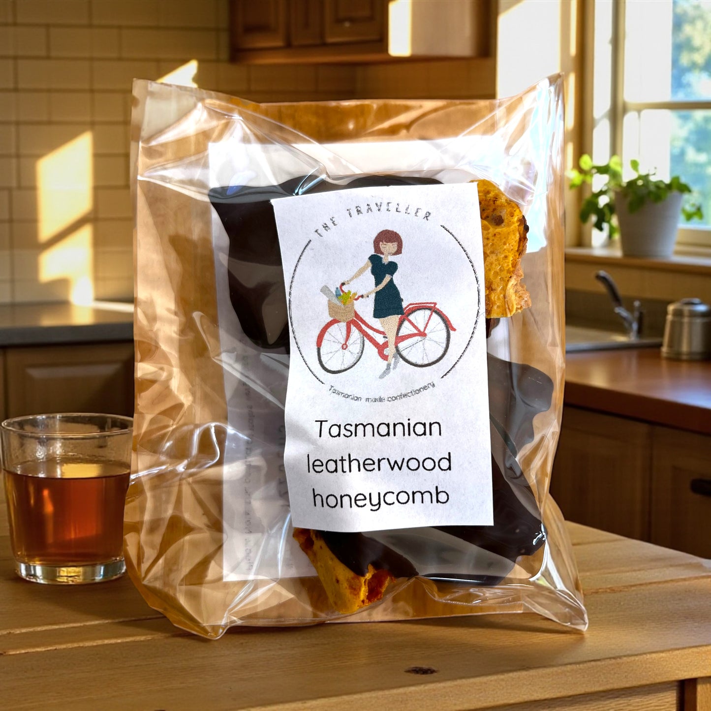Tasmanian Leatherwood Honeycomb by The Traveller Handmade Confectionery in clear packaging