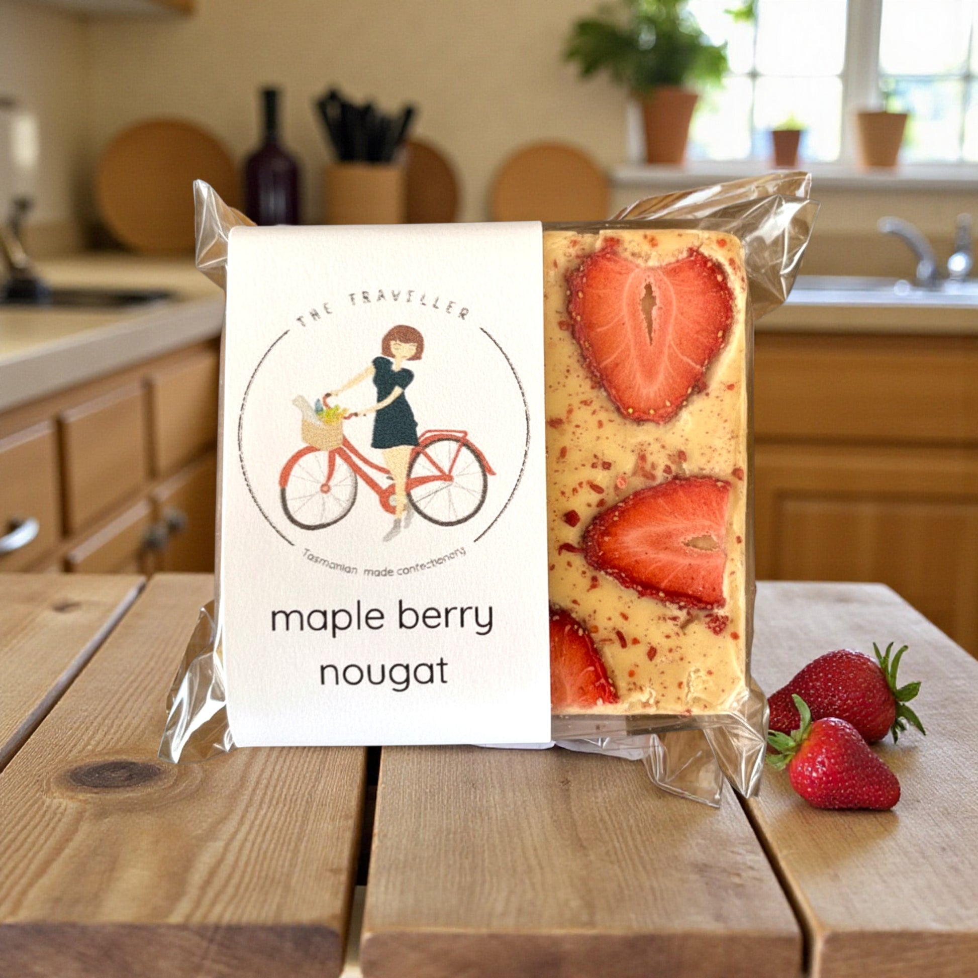 Tasmanian Maple Berry Nougat by The Traveller Handmade Confectionery in clear packaging