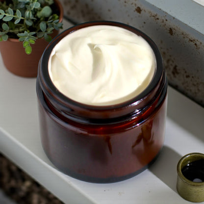 Close-up of Valley Tallow Tasmania unscented whipped tallow cream showing fluffy, cloud-like texture