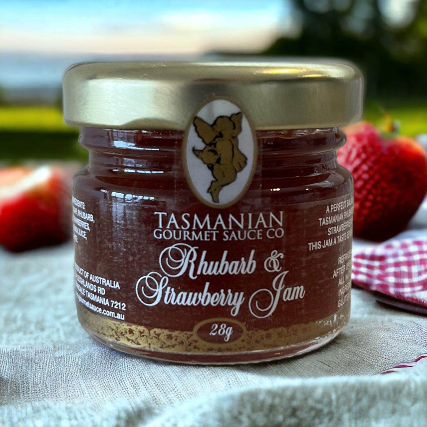 Tasmanian Gourmet Sauce Co Rhubarb & Strawberry Jam 28g