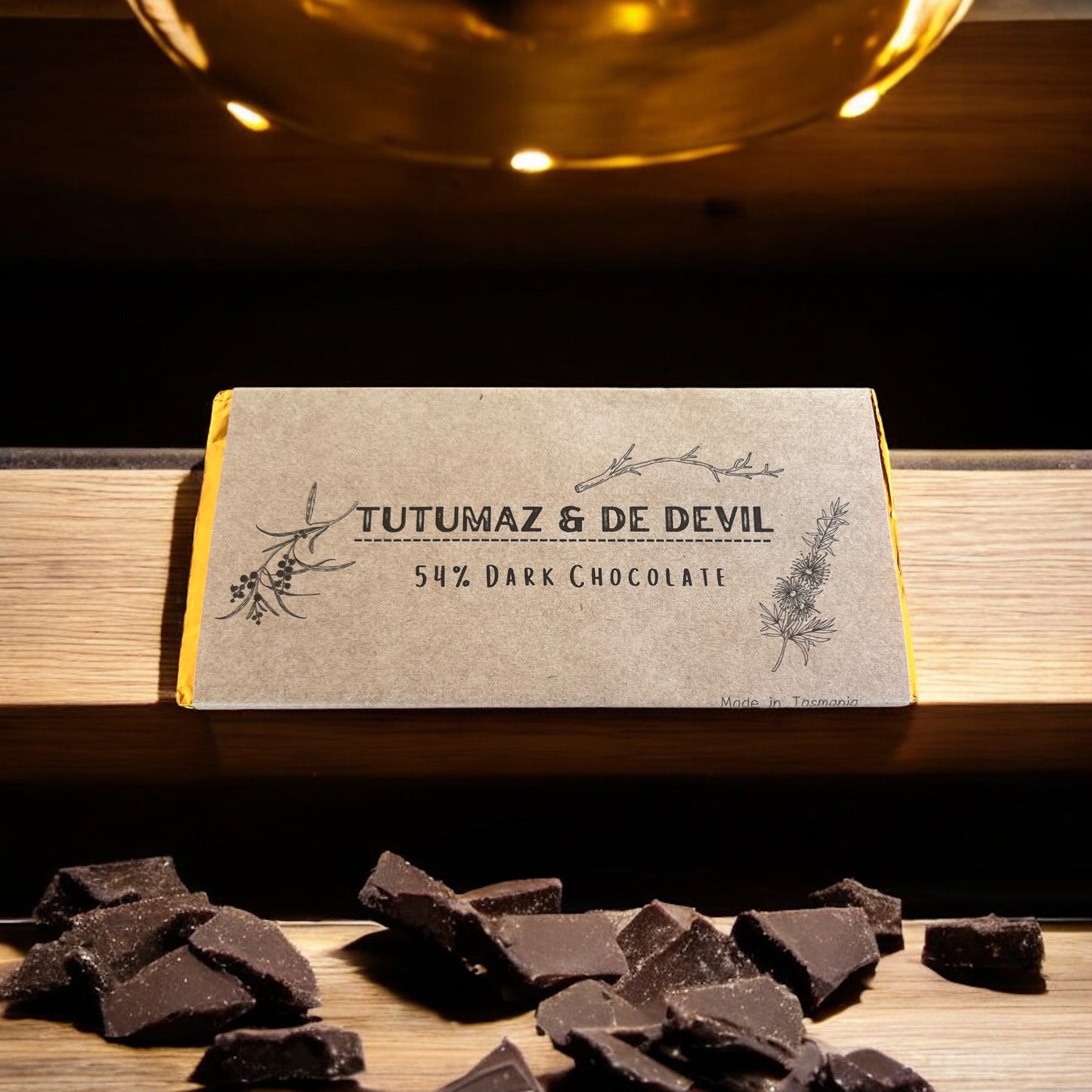 Tasmanian Premium 54% Dark Chocolate bar by Tutumaz & De Devil